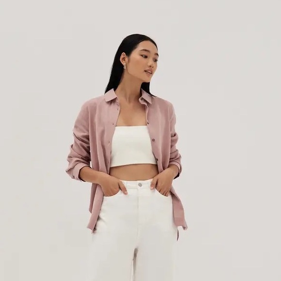 NWT Love, Bonito Kinslee Cuffed Sleeve Button Down Shirt in Dusty Pink - Picture 5 of 7